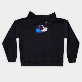 Cute Astronaut Working On Laptop Cartoon Kids Hoodie